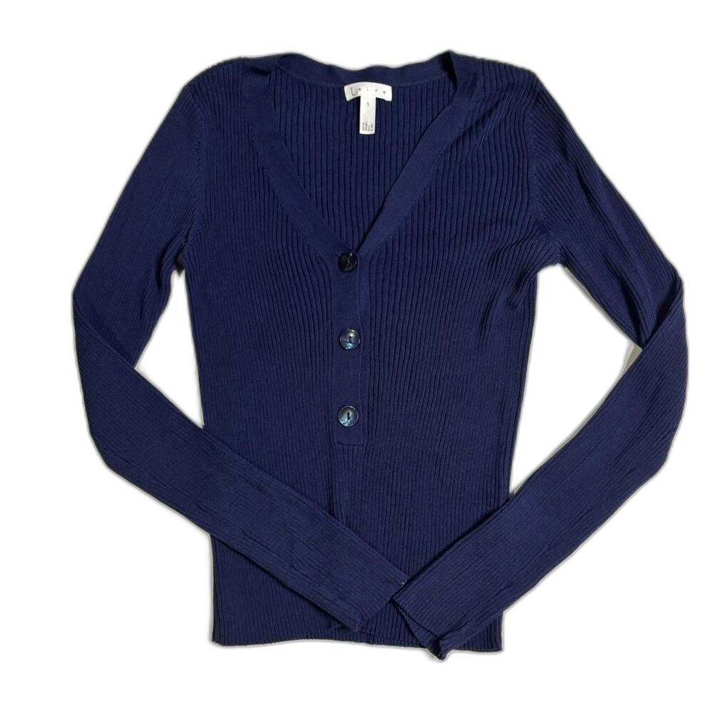 Anthropologie Leith Navy V-Neck Long Sleeve with Front Buttons | SMALL